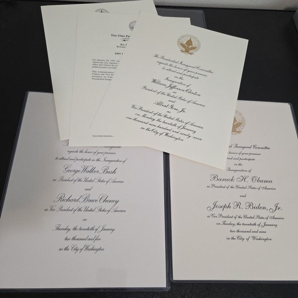 Lot of 3 Presidential Inauguration Day Official Invitations Clinton, Bush, Obama